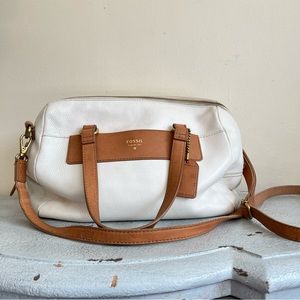 Fossil handbag crossbody white tan genuine leather